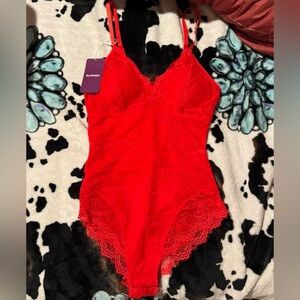 NWT HeyShape Red Lace shapewear Bodysuit size medium